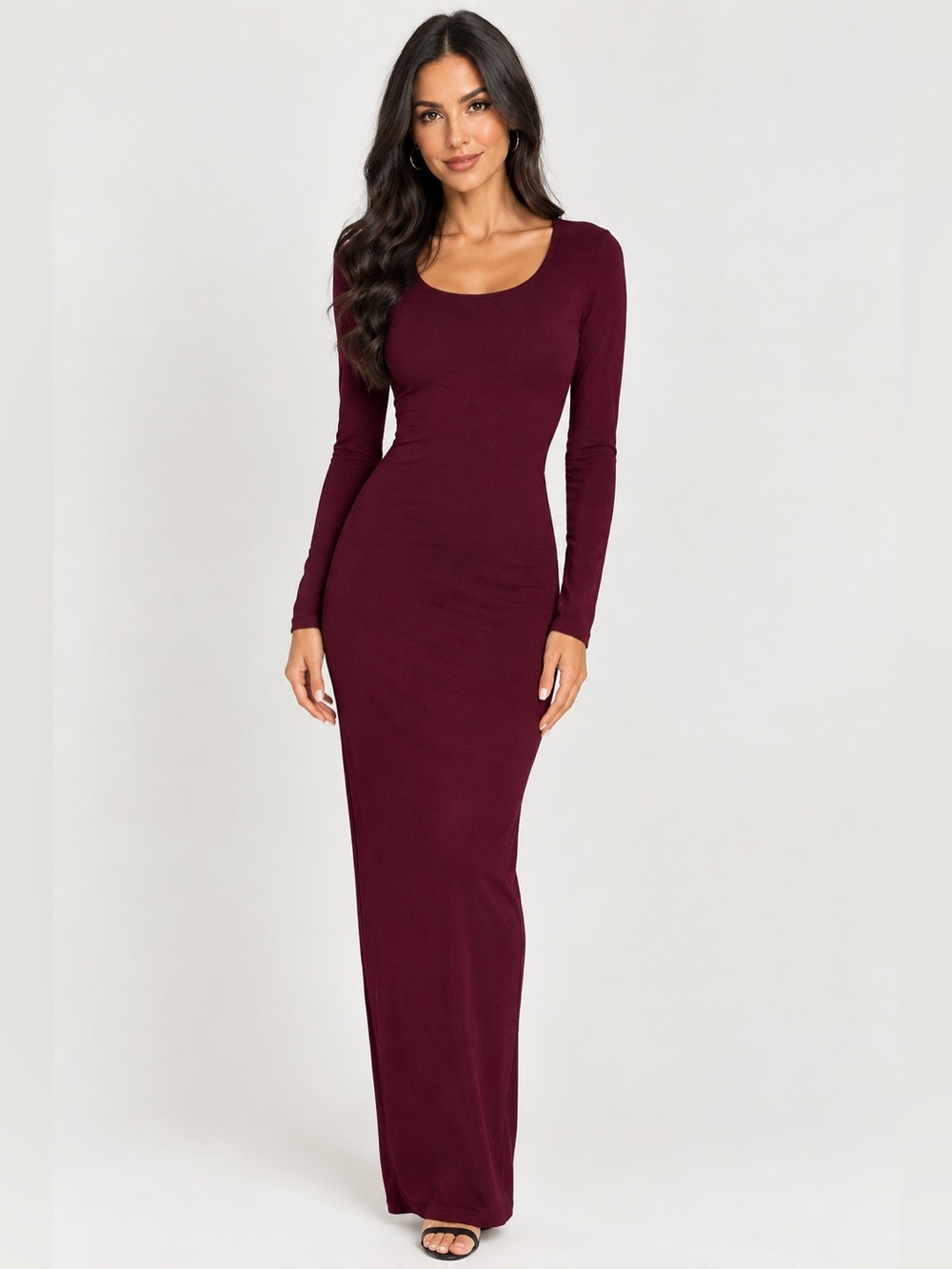 SHEIN Burgundy Long Sleeve Bodycon Midi Dress Women's Small Holiday